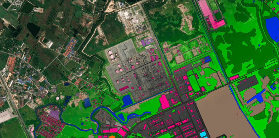 Rayong, Thailand; Ecopia can rapidly extract 12+ land cover classes from high-resolution imagery as accurately as a GIS-professional