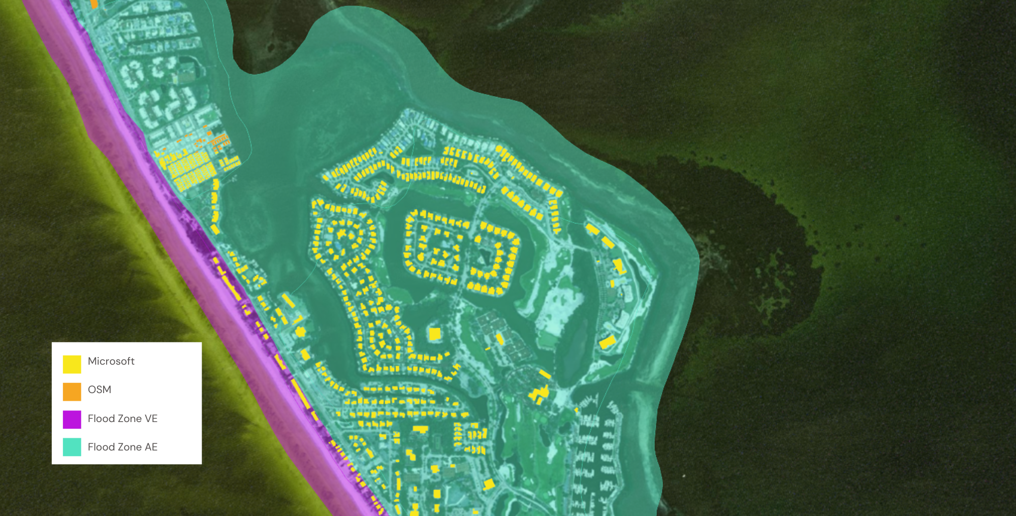 OSM and Microsoft building footprint and flood zone data