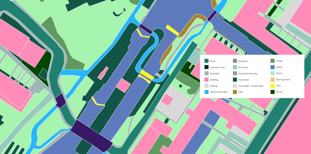 A sample of land cover data, including dams, extracted by Ecopia for the Government of Canada in Montreal.