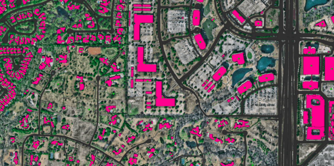 Building-Based Geocoding, Roads and Driveways Map for Frisco, TX created by Ecopia AI