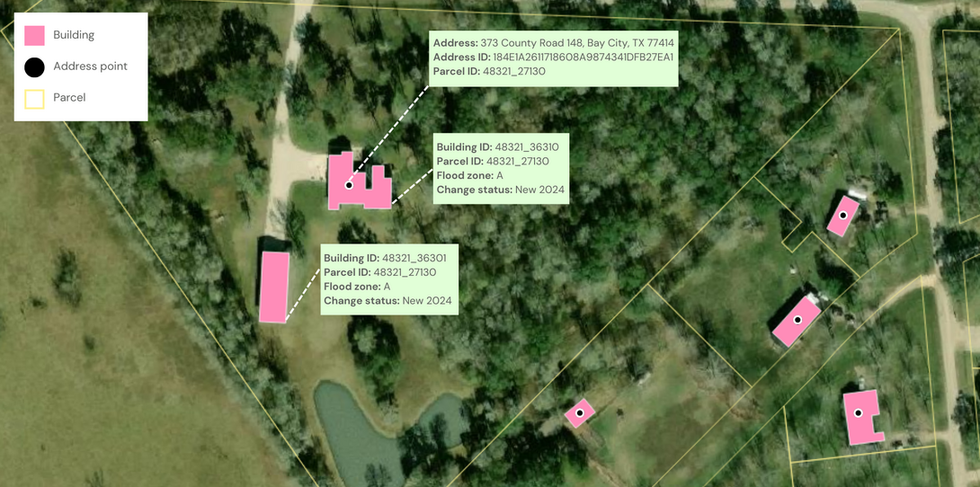 Geocoding data example with building footprints and parcels
