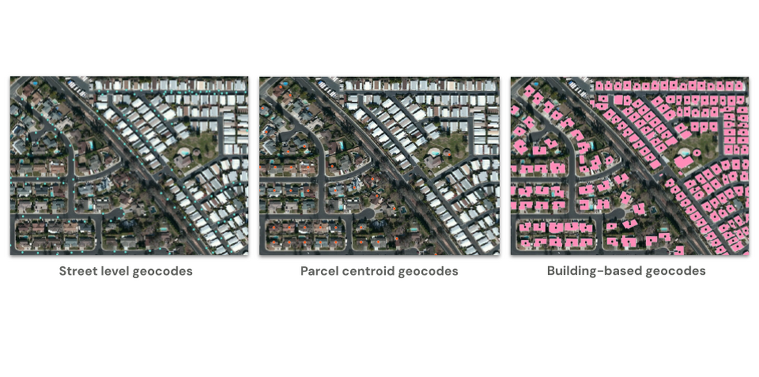 An example of the different types of geocoding methods, each differing in accuracy and reliability.