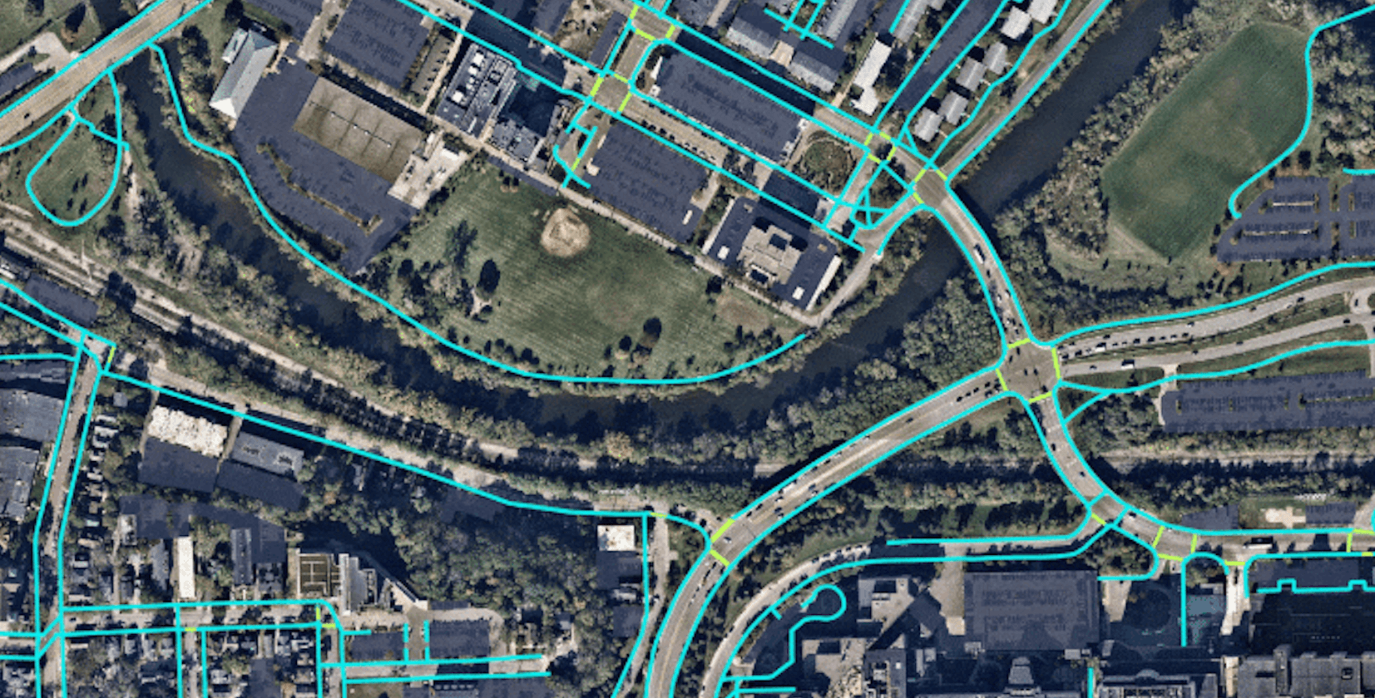 Sidewalk, Crosswalk and Parking Lot Map of Southeastern Michigan