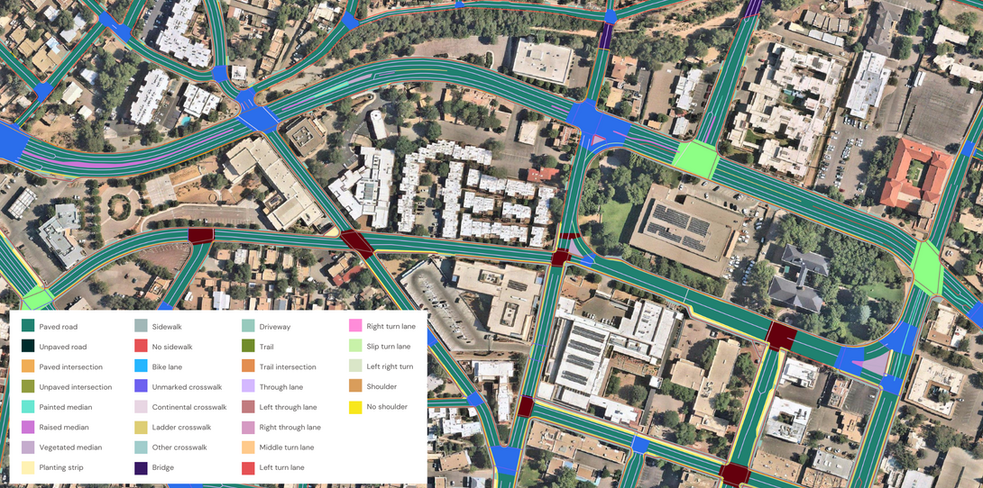A sample of the map layers extracted by Ecopia AI for the Santa Fe Metropolitan Planning Organization.