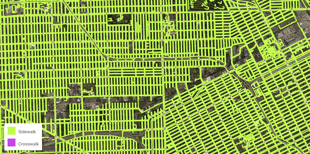Sidewalk and crosswalk map in Michigan