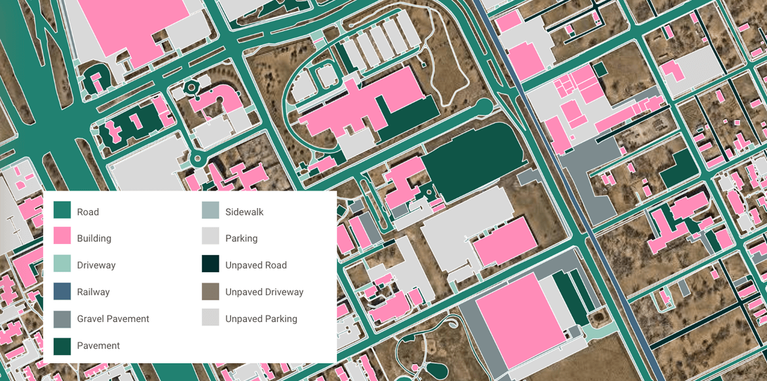 A sample of impervious surface features digitized by Ecopia for SUF optimization.