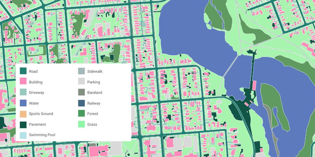 A sample of land cover Ecopia extracted for the City of Peterborough’s flood modeling