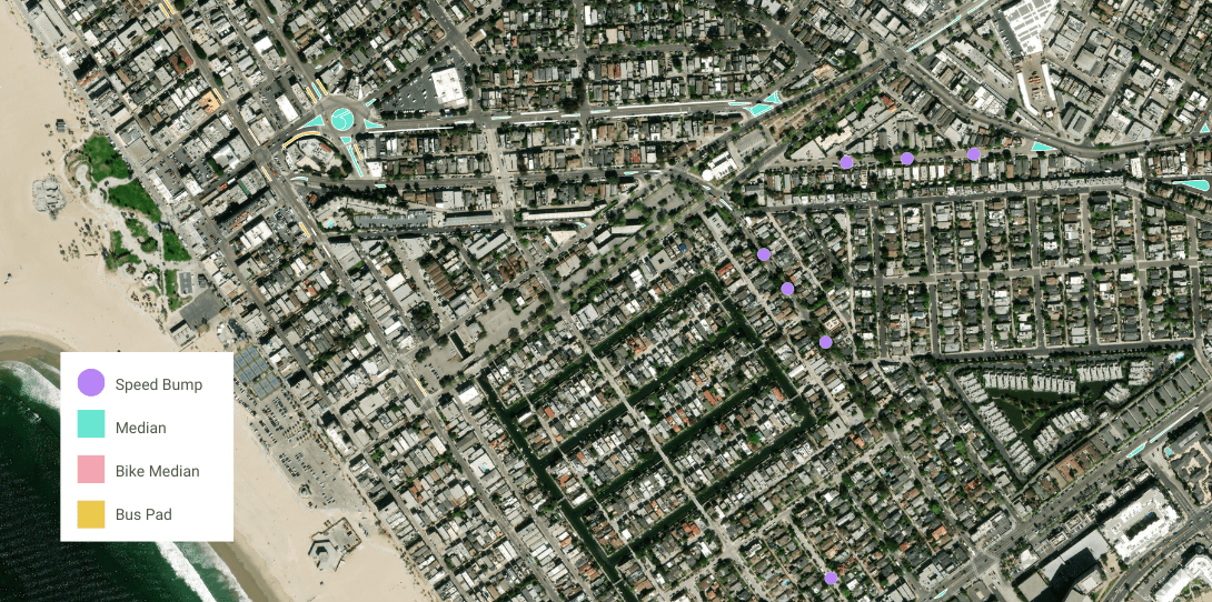 A sample of vector features mapped by Ecopia for the City of LA’s green infrastructure and stormwater planning 