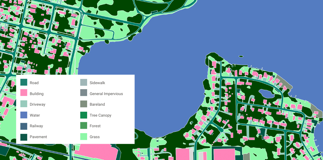 A sample of land cover provided to SEMCOG for tree canopy and flood management by Ecopia