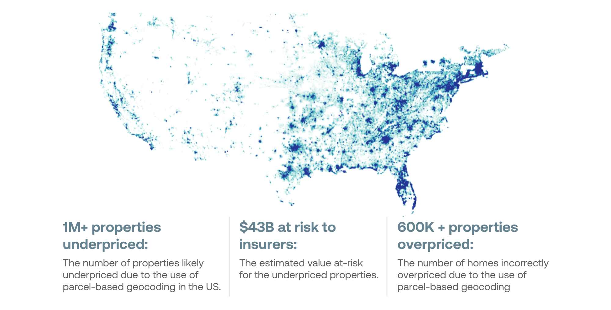 A heatmap plotting each of the potentially underpriced properties across the US