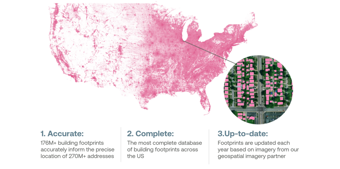 A map showing Ecopia AI's building footprints across the US.