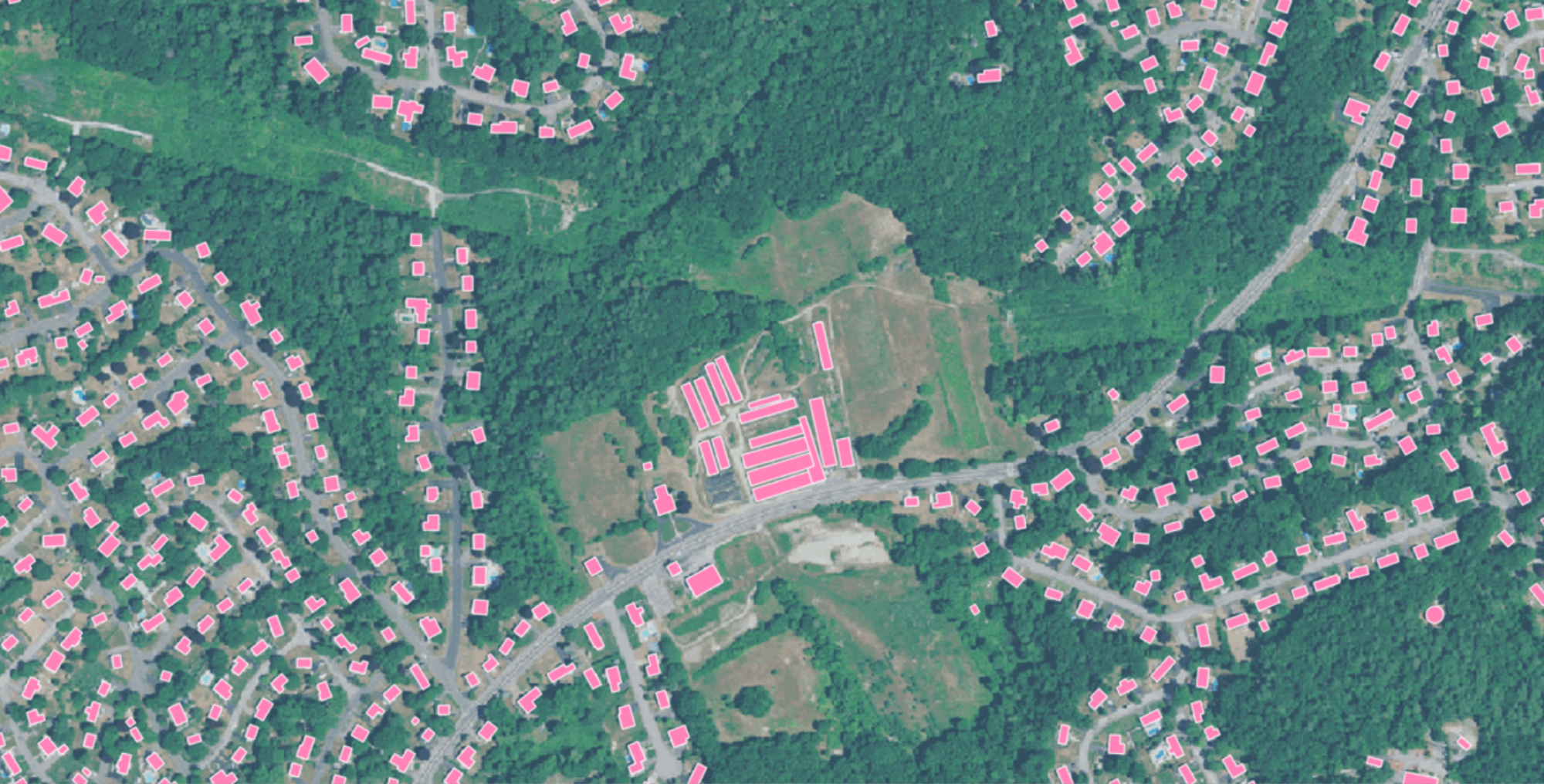 A map showing buildings extracted by Ecopia AI