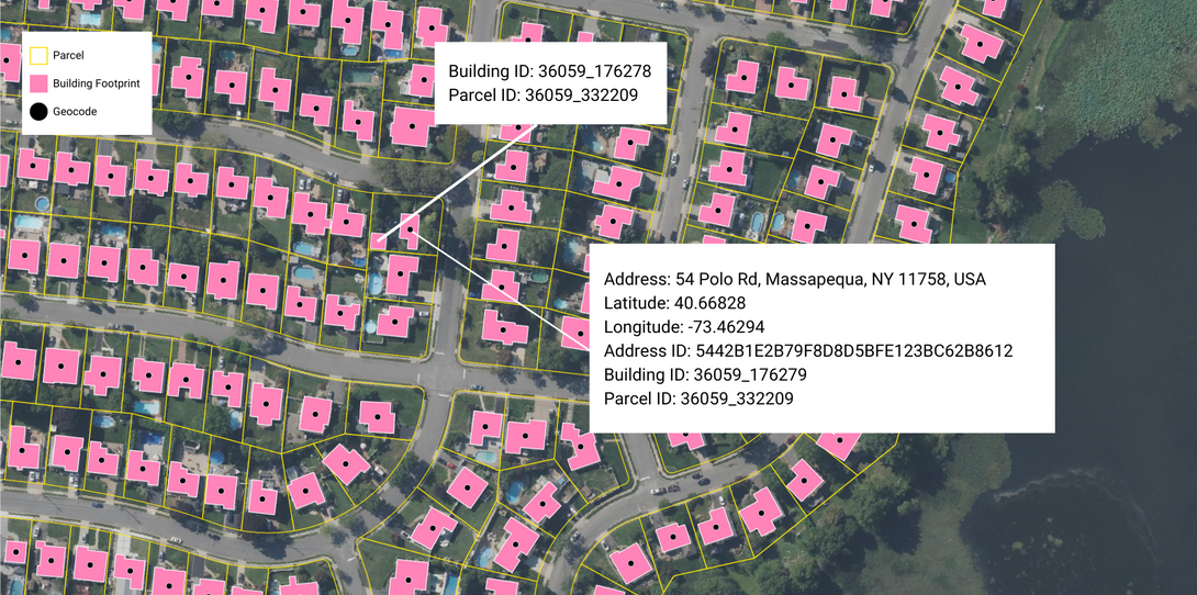 A sample of Ecopia’s Building-Based Geocoding data, extracted from high-resolution imagery in Massapequa, New York.