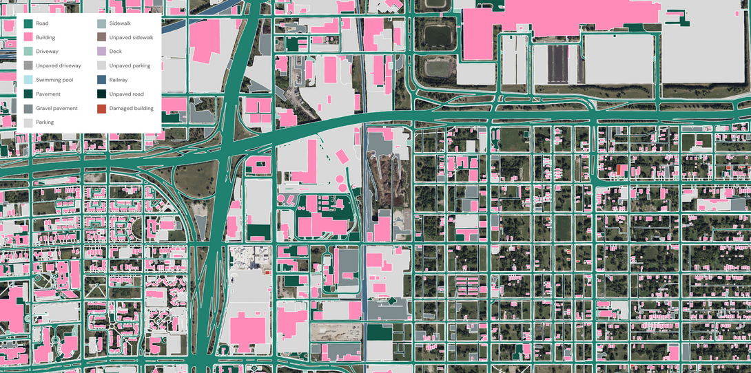 Example of high-precision land cover data generated by Ecopia AI for Detroit, Michigan.