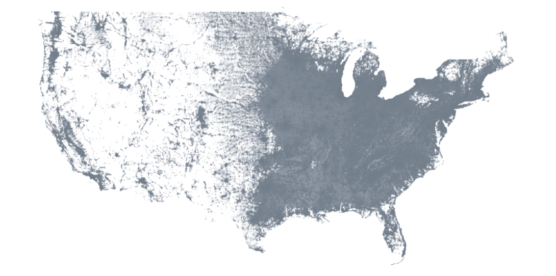 Image represents building density across the USA, 169M+ buildings in 2018