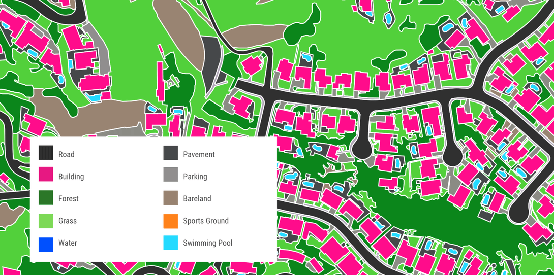 A sample of detailed land cover data extracted by Ecopia in Glendale, California, a valuable input to infrastructure development and planning