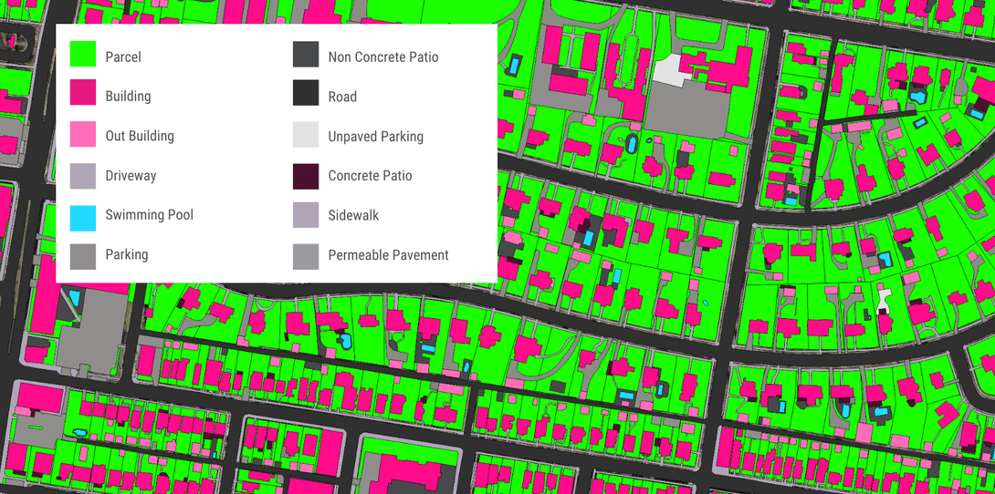 A sample of impervious surfaces mapped by Ecopia in St. Louis, Missouri for stormwater management