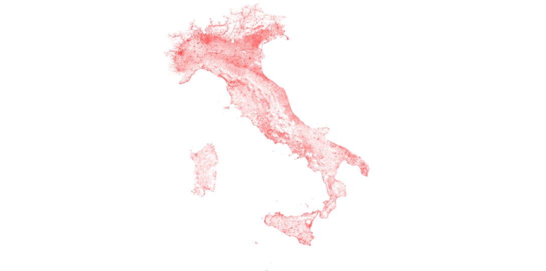 A complete map of buildings in Italy