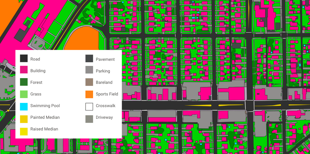 A sample of the land cover and transportation features Ecopia is extracting for IDOT and CMAP